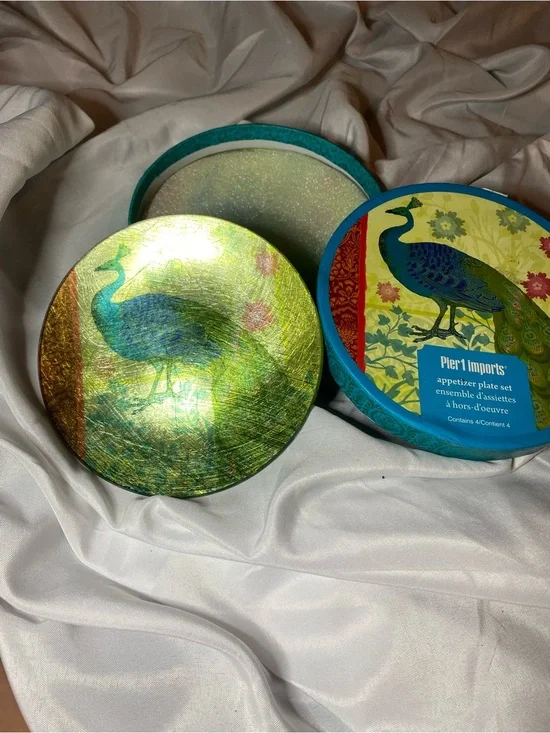 Pier 1 Imports Peacock Appetizer Plate Set - Green & Blue