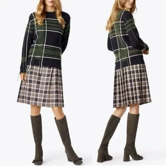 Tory Burch Eden Wool Blend Chunky Pullover Sweater Green‎ Navy XS