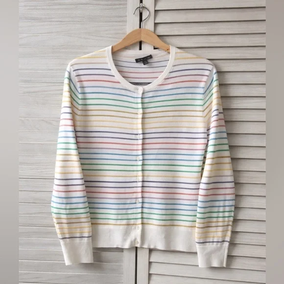 Brooks Brothers Rainbow Stripe Cardigan XL Preppy Coastal Grandmother Cute Soft
