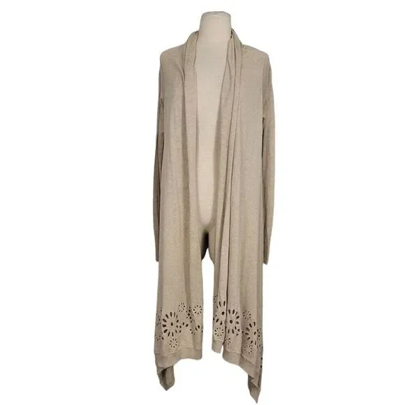 Escada Tan Cream Wrap Cardigan Sweater Sz XS Asymmetrical Front Eyelet Silk Blen