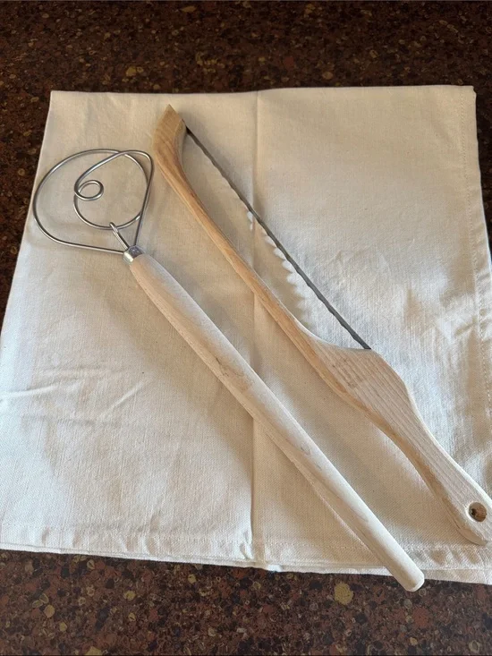 Sourdough Wooden Kitchen Utensil Set- whisk and bread knife