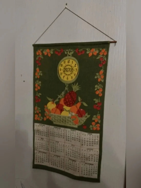 Vintage Fruit Basket Wall Calendar Tapestry in Olive Green