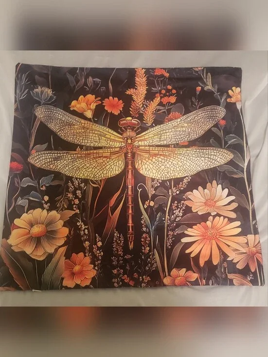 Dragonfly & Floral Pillowcase 18x18 Whimsical Dbl Sided Soft Zip