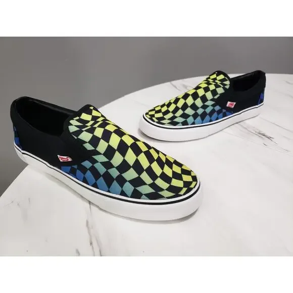 NEW NO BOX Ecko SLIP-ON Checkerboard Shoes Size 9 psychedelic Tie Dye hippie Men