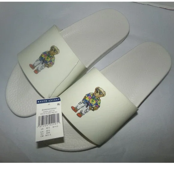 Polo Ralph Lauren Mens 13.0 Off White Polo Bear Slides Sandals