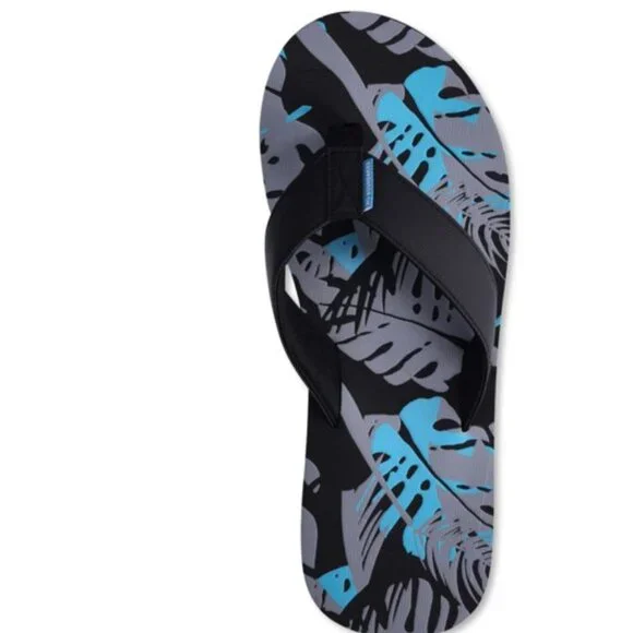 NO BOUNDRIES MEN'S BUILT-UP PRINTED FLIP FLOPS- SIZE 12- TROPICAL PRINT