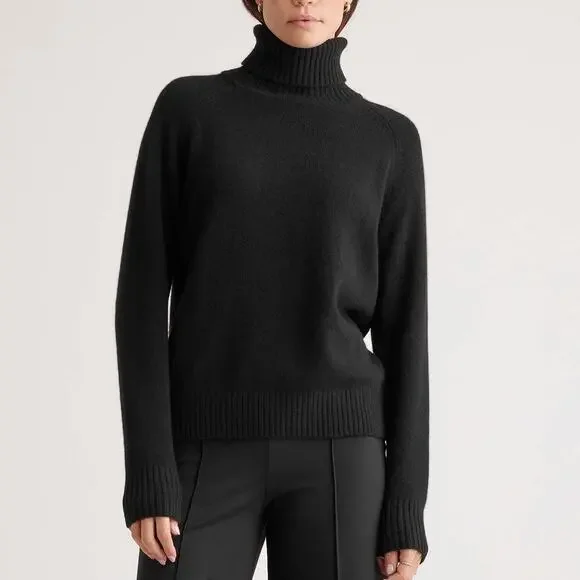Quince 100% Yak Wool Turtleneck Sweater Long Sleeve Pullover Black Womens Size M