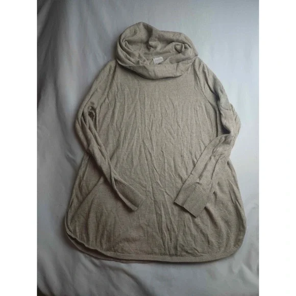 Chicos Oatmeal Beige Cowl Neck Tunic Sweater Long Sleeve Size 1 Heathered Womens