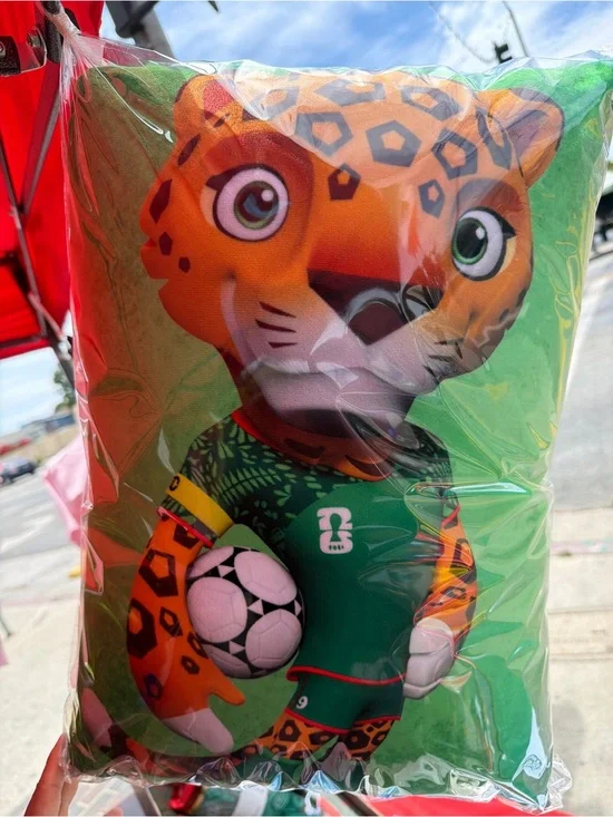 Green Leopard Soccer Plush Pillow - Playful Team Mascot Cushion