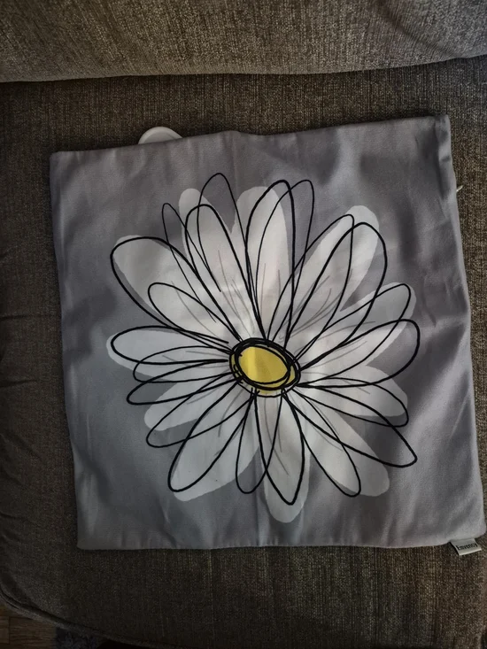 Decorative Daisy Throw Pillow Cover in Gray with Yellow Center