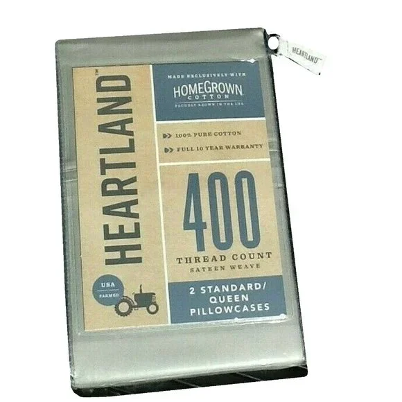 new SILVER Heartland 400 TC 100% Cotton Sateen STANDARD / QUEEN Pillowcases