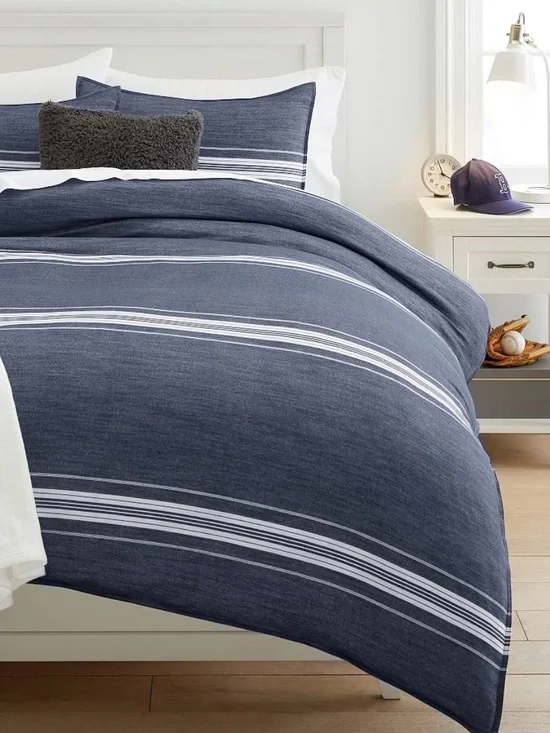 Pottery Barn Teen Dorm Twin Duvet Windward Stripe Dark Navy Blue