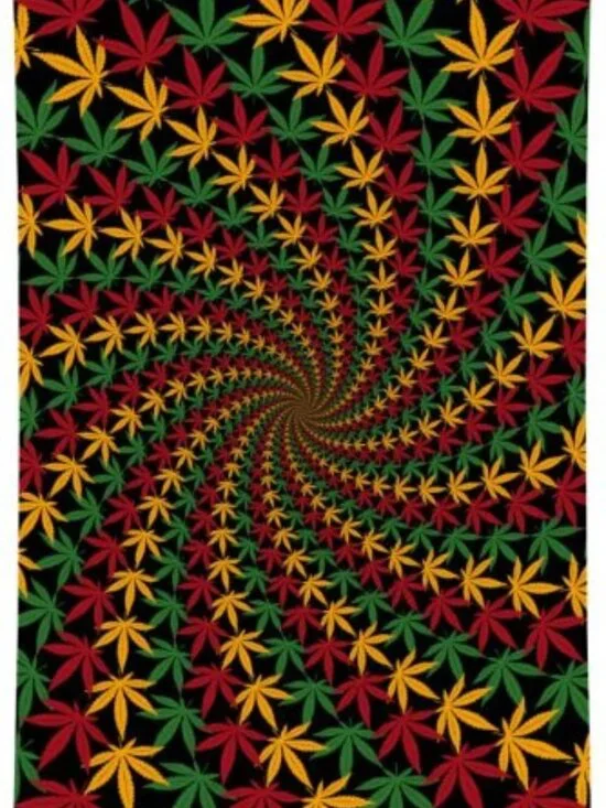 Rasta Leaf Spiral 3D Tapestry ~ Complete w/Corner Loops ~ 60