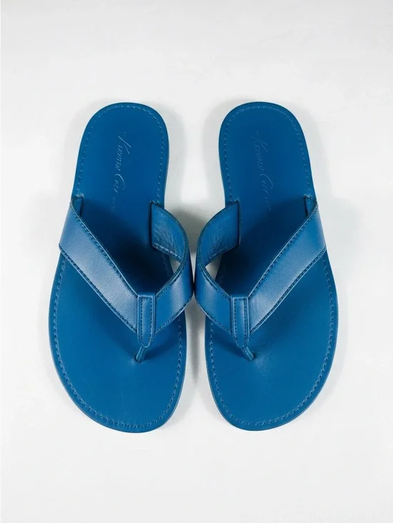 Kenneth Cole Bright Blue Leather Flip Flops