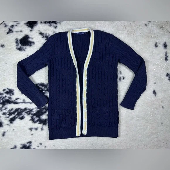 Ralph Lauren Sport Women’s Navy Blue Button Down Knit Cardigan Size Large