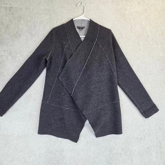 Eileen Fisher Gray Merino Wool Open Front Wrap Cardigan PS PP