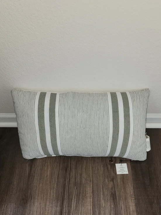 Hobby Lobby Green and White Striped Lumbar Pillow 14X24