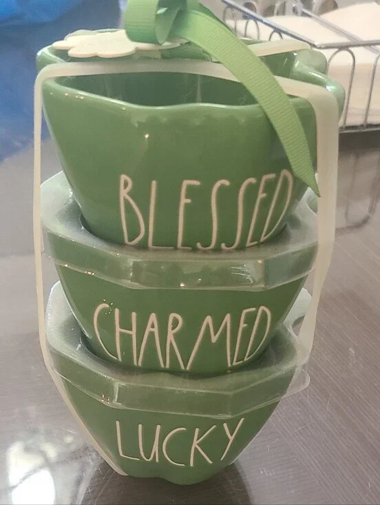Rae Dunn St. Patrick's Day Shamrock Small Bowls~”Blessed~Charmed~Lucky”  Irish
