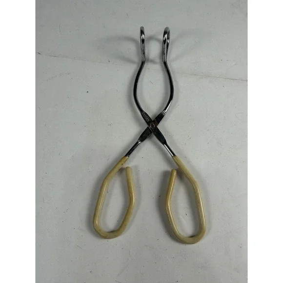 Vintage Canning Jar Lifter Scissor Tongs Chrome Cream Rubber Grip Taiwan Kitchen