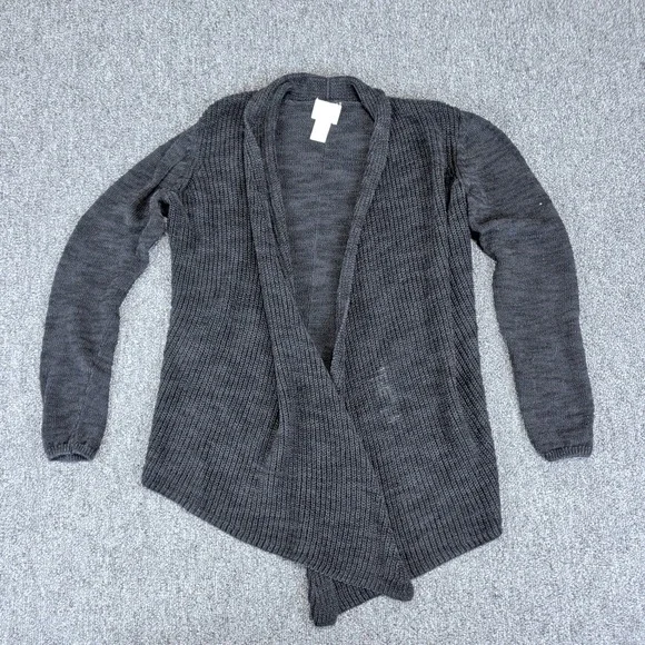Chico's Minimalist Open Front Cardigan Women 0 XS Black Ramie Blend Asymmetrical