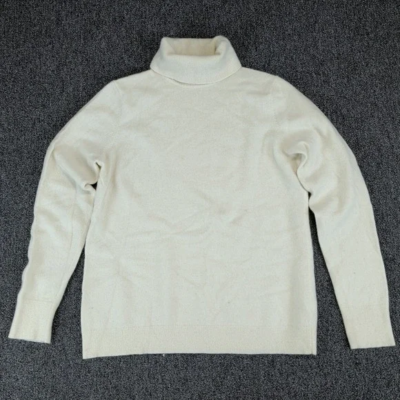 Talbots Classic Turtleneck Sweater Women Large Cream White 100% Pure Cashmere
