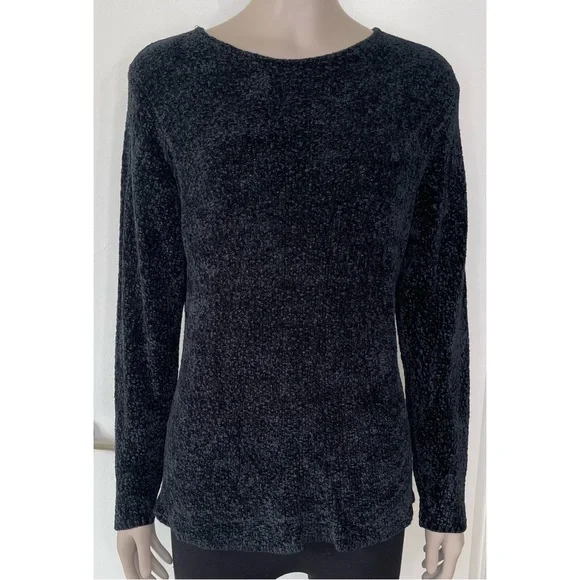 Eileen Fisher Black & Blue Boucle Knit Sweater