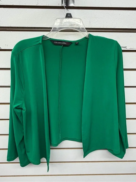 Colleen Lopez Emerald Green Open Front Cardigan Size M