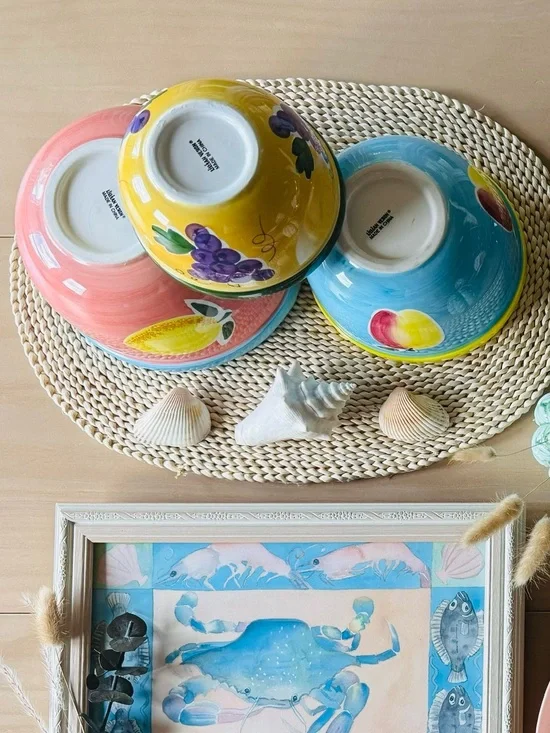 Colorful Fruit Ceramic Mixing Bowl Set - Yellow Blue Pink