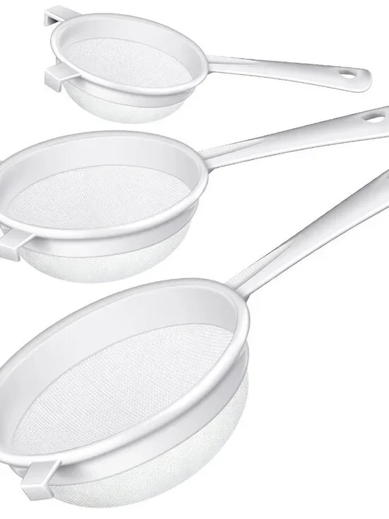 3 Pcs Plastic Nylon Mesh Strainer Colander with Handle Double Ear Fine Food Mesh