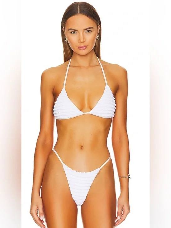 Frankie’s bikinis x Sydney Sweeney Nana White Ruffle Triangle Bikini and Bottom