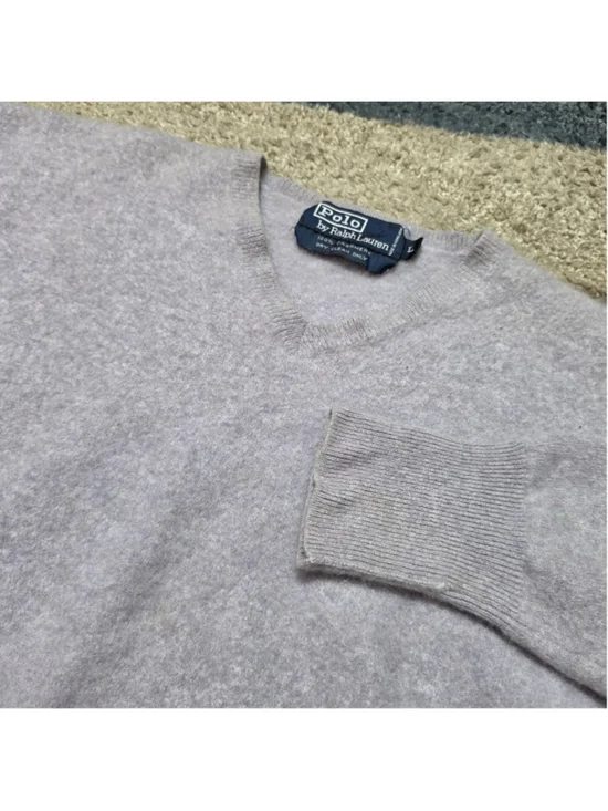 Polo Ralph Lauren 100% Cashmere Sweater Gray Knit Size L Soft Luxury