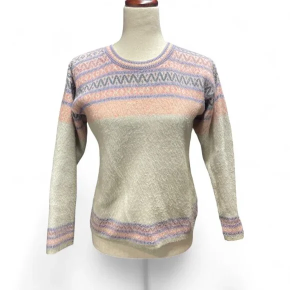 Aprés Style Preppy Pink Puprple Wool Blend Fair Isle‎ Sweater