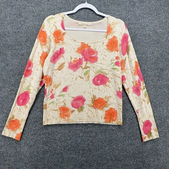 Belford Sweater Petite PL Floral Silk Blend Square Neck Fairy Cottagecore Boho‎