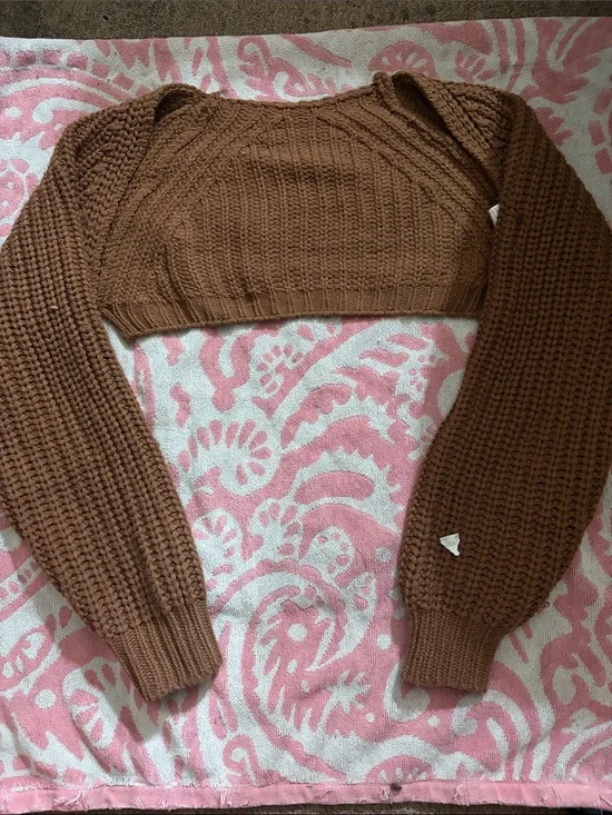 Cropped Knit Sweater in Warm Brown