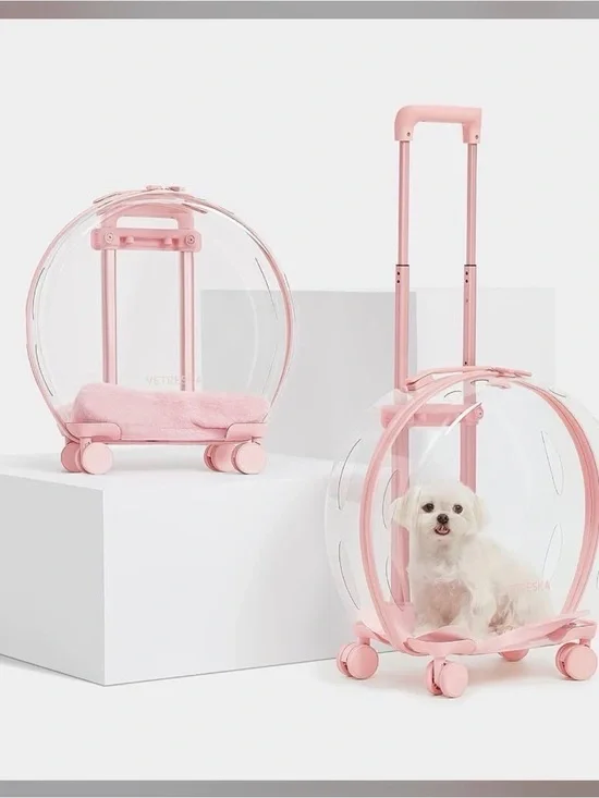 NEW! Clear Bubble Pet Carrier Luggage in Light Pink