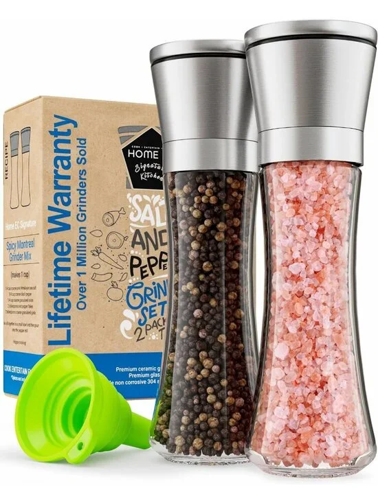 Premium Stainless Steel Salt & Pepper Grinder Set - Adjustable Ceramic, Tall