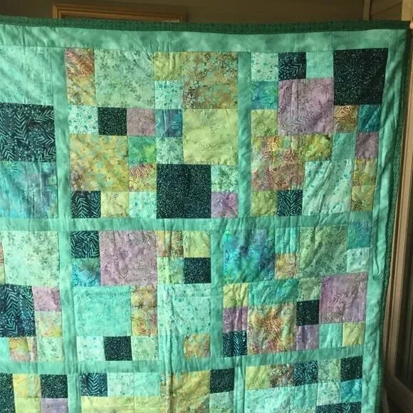 Handmade Quilt Beautiful Aqua Tones