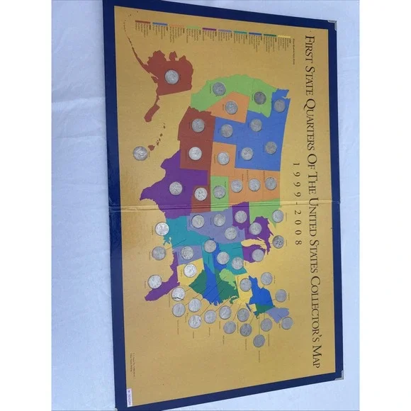 First State Quarters Of The United States Collectors Map 1999-2008 Complete Set