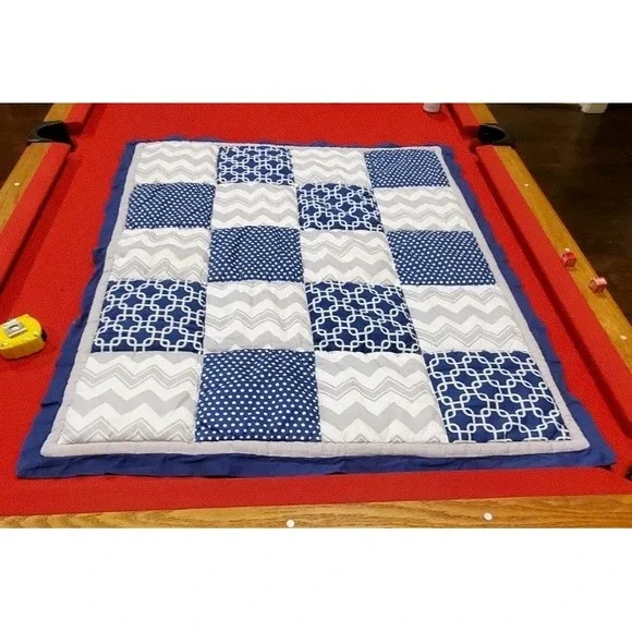 Baby Peanutshell Crib Quilt Patchwork Blue‎ & White Clean