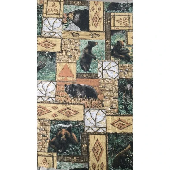 Vintage Black Bear Mountain Fabric Springs Industries Cabin Lodge Wildlife 1990s