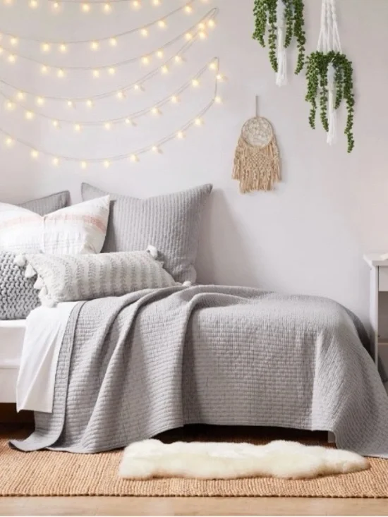 Levtex Home CROSS STITCH LIGHT GREY QUILT SET king 3 PCs