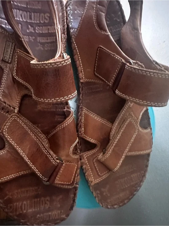 PIKOLINOS Brown Leather Velcro Fisherman Sandals