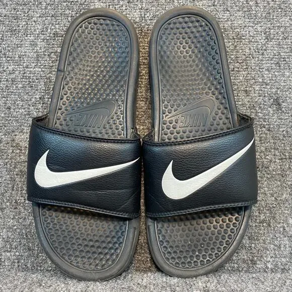 Nike Benassi Swoosh Mens Slide Sandals Black White Comfort Sport Pool Slides 9
