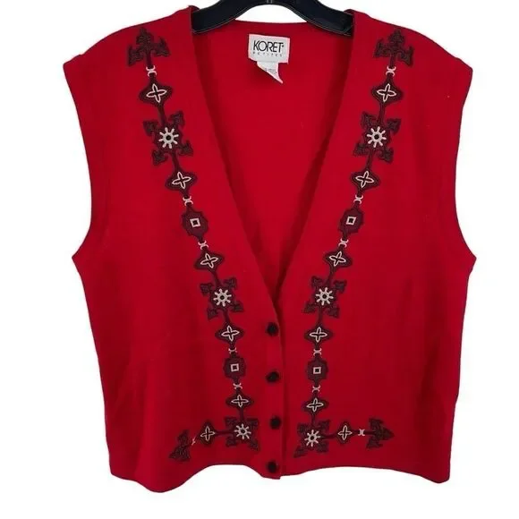 Koret vintage VTG wool sweater vest embroidered ball monkey fist closures coat M