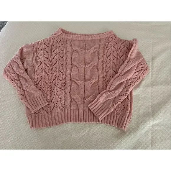 New pink lightweight cross banded sweater oversized crop size xl