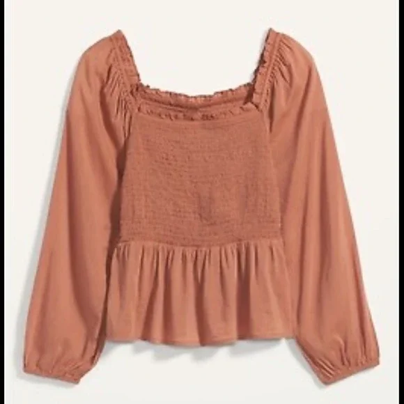 NWT Old Navy Ruffled Square Neck Top Smocked‎ Peplum Long Puff Sleeve Boho XL