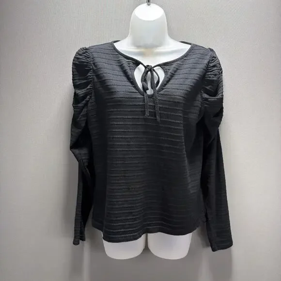 LOFT puff sleeve keyhole top blouse Black Size Small