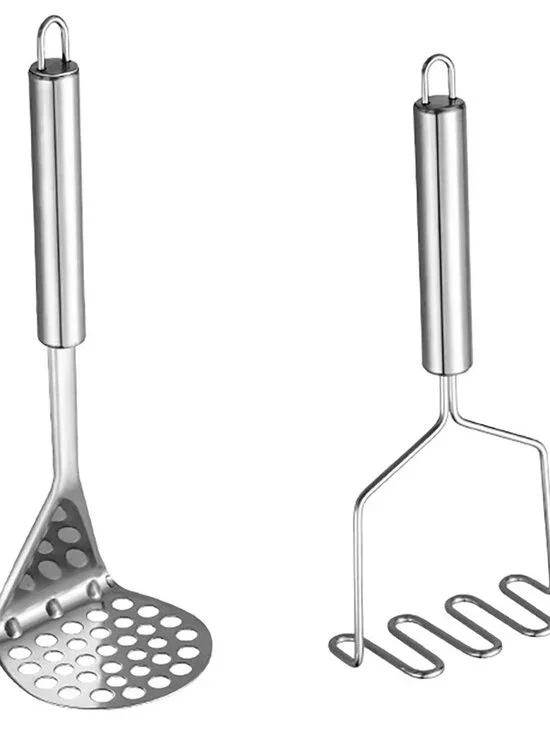 Potato Masher, 2 Pcs Stainless Steel Line Type and Hole Type Kitchen Tools for V