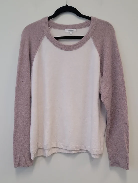 Madewell Dusty Pink Cream Raglan Crew Sweater Two-Tone L