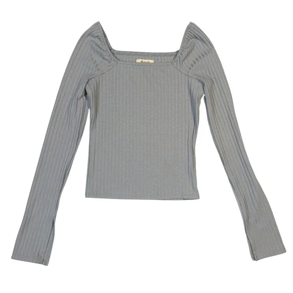 Madewell Ribbed Square Neck Puff Sleeve Top Blue Grey XS CKP477262429